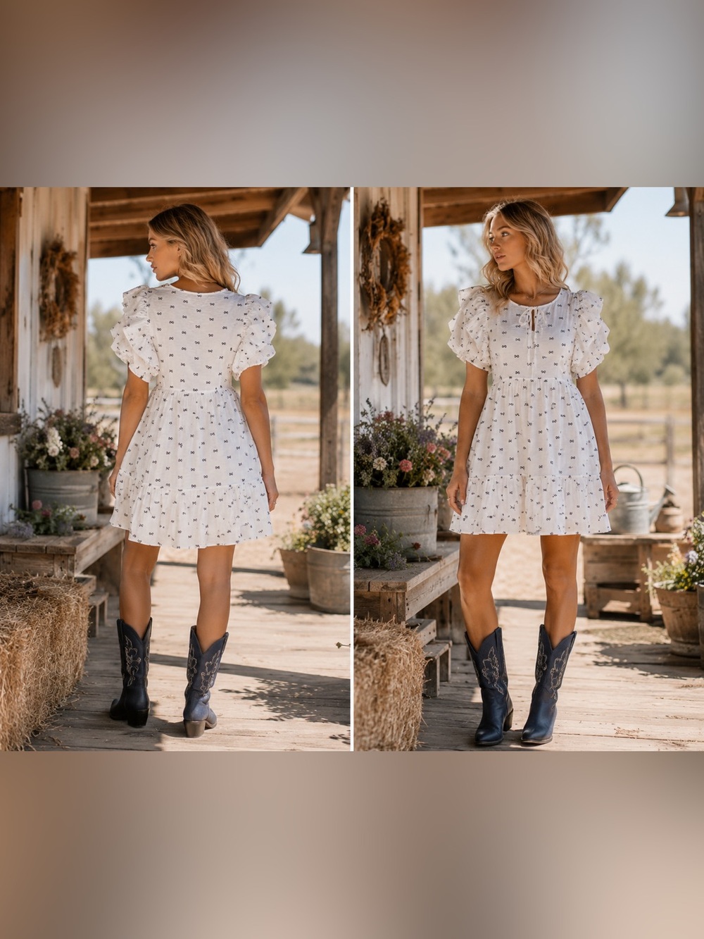 NWT Umgee Bow Print Tiered Mini Dress, a popular Coquette-Style Babydoll Dress